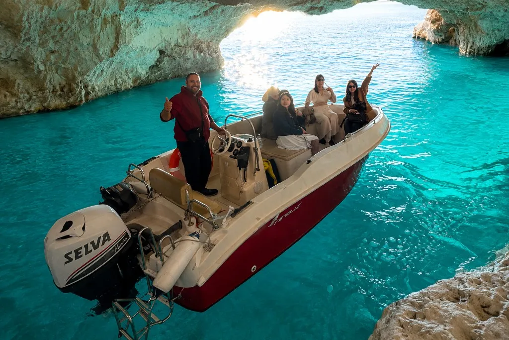 Speed boat cruise along the green coastline of Zakynthos