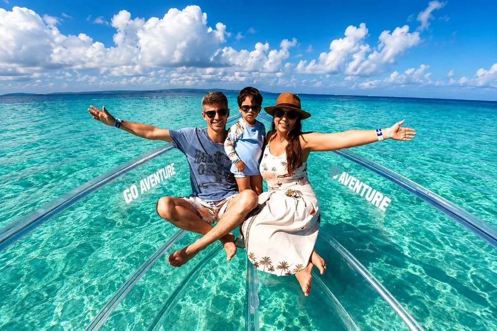 Family private cruise on a glass-bottom boat in Zakynthos